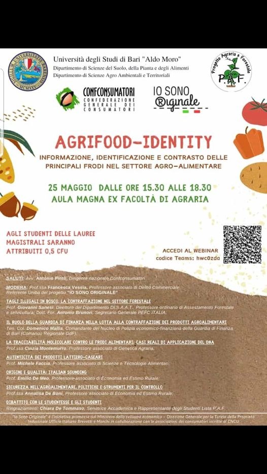 Contraffazione dei prodotti agro-alimentari: intervento di Antonio Pinto alla Facoltà di Agraria dell'Università di Bari