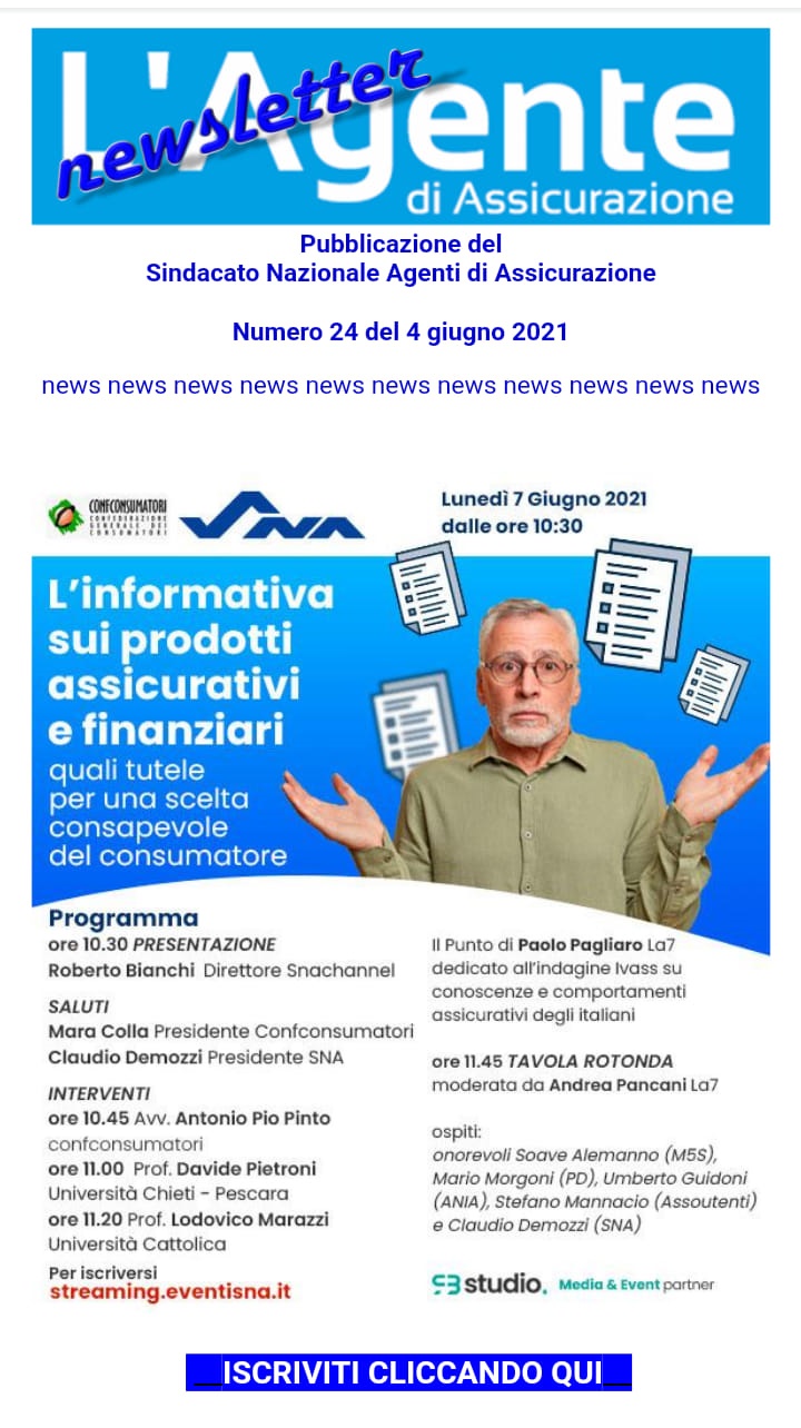 Polizze di investimento in prodotti finanziari: La relazione di Antonio Pinto nell’evento organizzato dal Sindacato Nazionale Agenti e Confconsumatori.