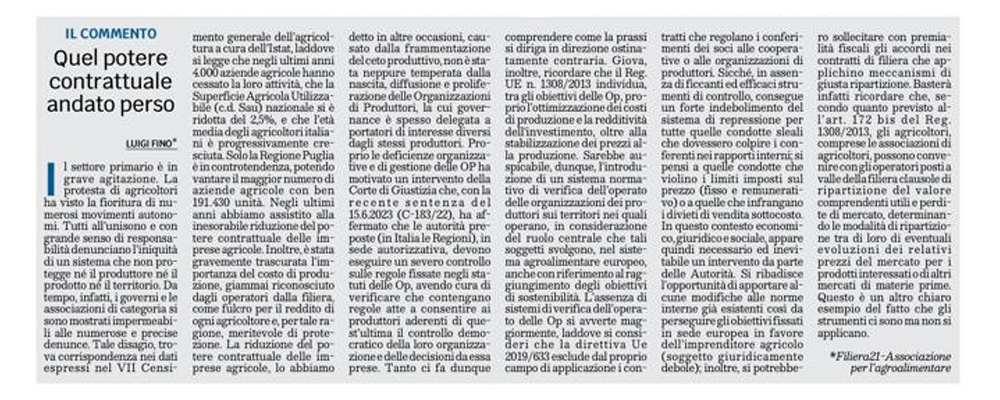 Luigi Fino su L’Edicola del Sud commenta le ragioni giuridiche delle manifestazioni di protesta degli agricoltori